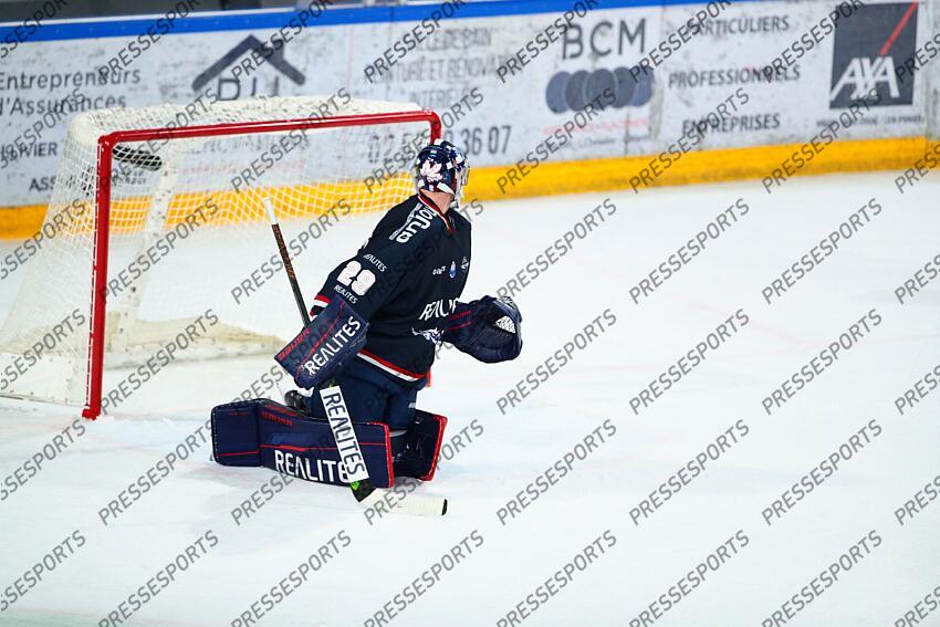 MATT O CONNOR (Angers)/ Hockey sur Glace / Ligue Magnus 2024-2025 / 22ème Journée / Ducs d'Angers Vs Dragons de Rouen / Patinoire IceParc / Angers / Maine et Loire / Pays de la Loire / France ANGERS-ROUEN (0-3) 