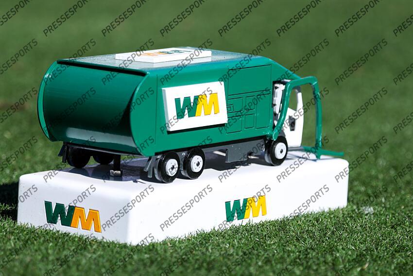 Feb 6, 2025; Scottsdale, Arizona, USA; Every tee off is marked with Waste Management trunks at every hole during the first round of the WM Phoenix Open golf tournament. Mandatory Credit: Aryanna Frank-Imagn Images PGA: WM Phoenix Open - First Round 