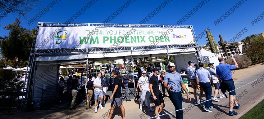 Feb 6, 2025; Scottsdale, Arizona, USA; Fans enter near hole 3 during the first round of the WM Phoenix Open golf tournament. Mandatory Credit: Aryanna Frank-Imagn Images PGA: WM Phoenix Open - First Round 