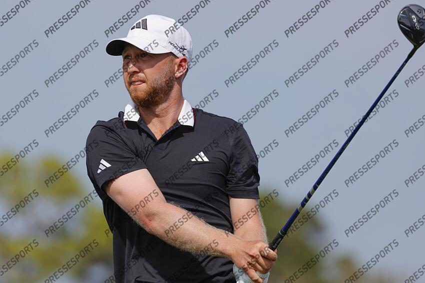 Mar 1, 2025; Palm Beach Gardens, Florida, USA; Daniel Berger plays his shot from the fourth tee during the third round of the Cognizant Classic in The Palm Beaches golf tournament. Mandatory Credit: Reinhold Matay-Imagn Images PGA: Cognizant Classic in The Palm Beaches - Third Round 