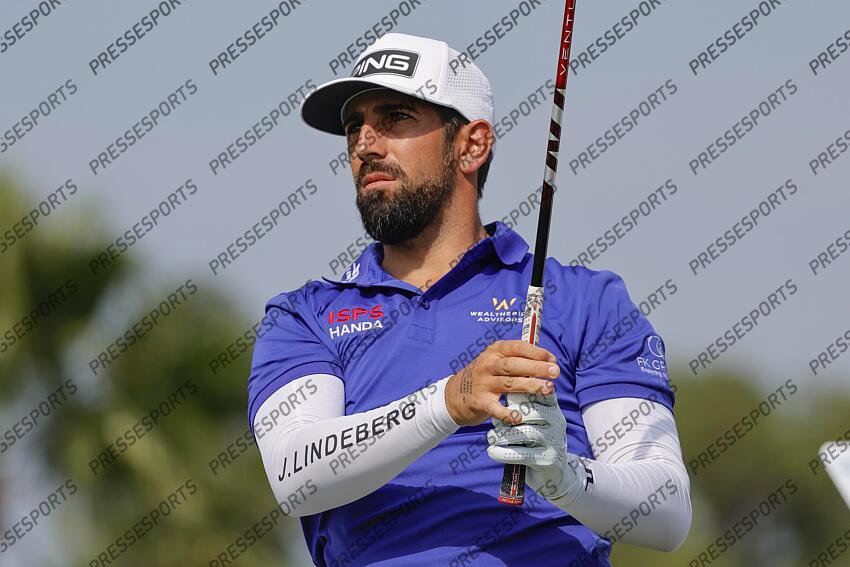 Mar 1, 2025; Palm Beach Gardens, Florida, USA; Mathieu Pavon plays his shot from the fourth tee during the third round of the Cognizant Classic in The Palm Beaches golf tournament. Mandatory Credit: Reinhold Matay-Imagn Images PGA: Cognizant Classic in The Palm Beaches - Third Round 