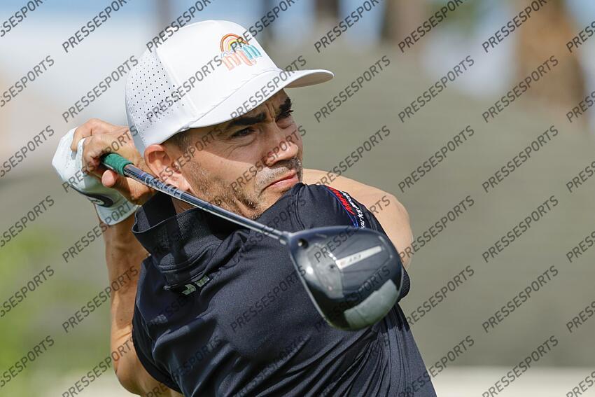 Feb 27, 2025; Palm Beach Gardens, Florida, USA; Camilo Villegas plays his shot from the ninth tee during the first round of the Cognizant Classic in The Palm Beaches golf tournament. Mandatory Credit: Reinhold Matay-Imagn Images PGA: Cognizant Classic in The Palm Beaches - First Round 