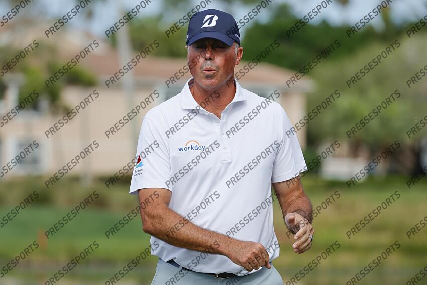 Feb 27, 2025; Palm Beach Gardens, Florida, USA; Matt Kuchar walks off of the eighth green during the first round of the Cognizant Classic in The Palm Beaches golf tournament. Mandatory Credit: Reinhold Matay-Imagn Images PGA: Cognizant Classic in The Palm Beaches - First Round 