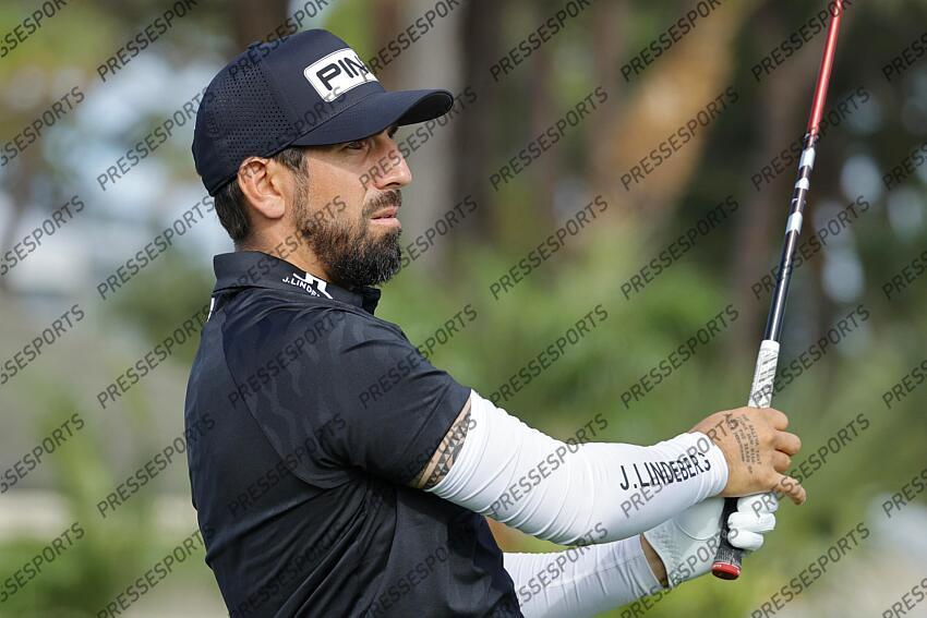 Feb 27, 2025; Palm Beach Gardens, Florida, USA; Matthieu Pavon plays his shot from the ninth tee during the first round of the Cognizant Classic in The Palm Beaches golf tournament. Mandatory Credit: Reinhold Matay-Imagn Images PGA: Cognizant Classic in The Palm Beaches - First Round 