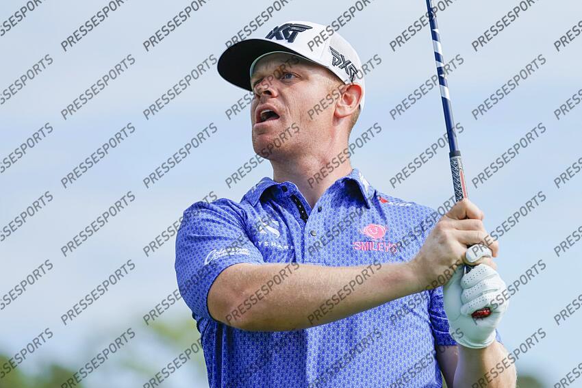 Feb 27, 2025; Palm Beach Gardens, Florida, USA; Patrick Fishburn plays his shot from the fourth tee during the first round of the Cognizant Classic in The Palm Beaches golf tournament. Mandatory Credit: Reinhold Matay-Imagn Images PGA: Cognizant Classic in The Palm Beaches - First Round 