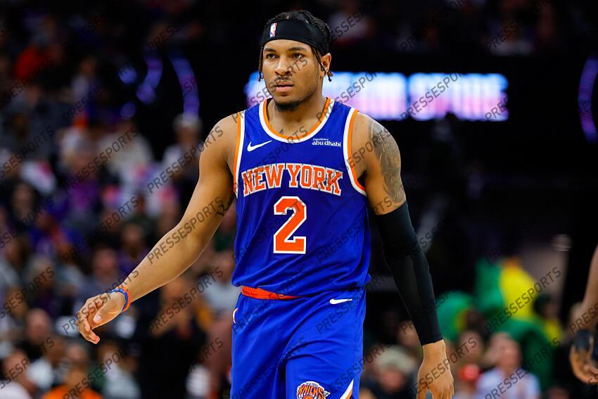 Mar 10, 2025; Sacramento, California, USA; New York Knicks guard Miles McBride (2) walks towards the bench during the second quarter against the Sacramento Kings at Golden 1 Center. Mandatory Credit: Sergio Estrada-Imagn Images NBA: New York Knicks at Sacramento Kings 