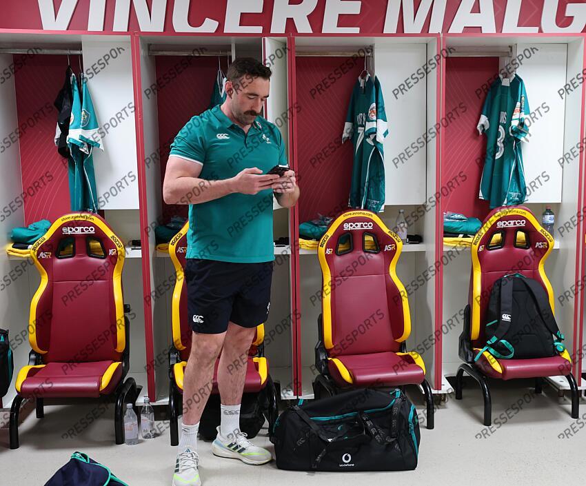 2025 Guinness Six Nations Championship Round 5, Stadio Olimpico, Rome 15/3/2025 Italy vs Ireland Ireland’s Jack Conan in the changing room ahead of the game Mandatory Credit ©INPHO/Billy Stickland ITALIE-IRLANDE (17-22) 