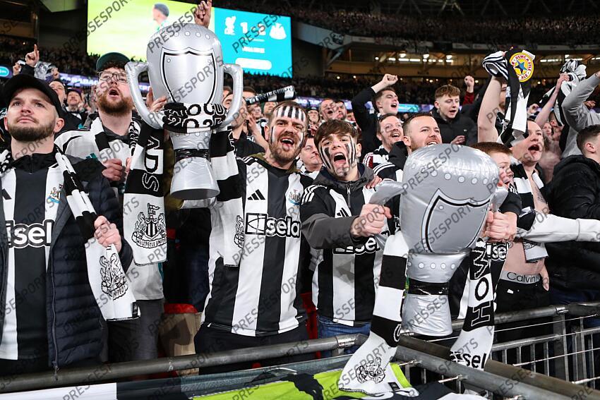 16 March 2025, London - Carabao Cup Final - Liverpool v Newcastle United - Newcastle fans - Photo: Jacques Feeney / Offside. FINALE LIVERPOOL-NEWCASTLE (1-2) 