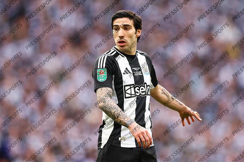 16 March 2025, London - Carabao Cup Final - Liverpool v Newcastle United - Sandro Tonali of Newcastle United - Photo: Jacques Feeney / Offside. FINALE LIVERPOOL-NEWCASTLE (1-2) 