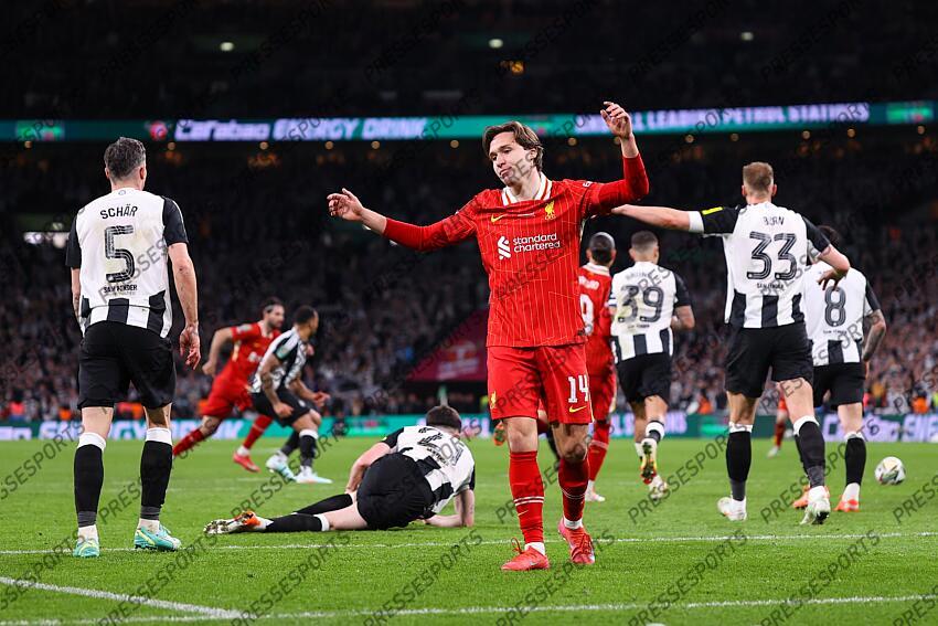 16 March 2025, London - Carabao Cup Final - Liverpool v Newcastle United - Federico Chiesa of Liverpool reacts - Photo: Jacques Feeney / Offside. FINALE LIVERPOOL-NEWCASTLE (1-2) 