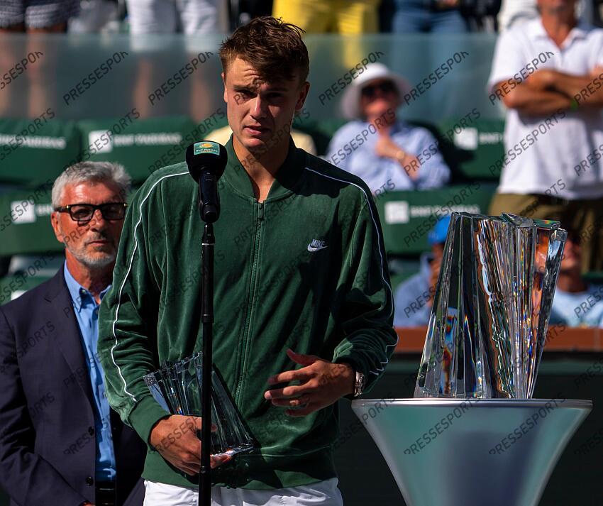 Holger Rune speaks after falling to Jack Draper during the men's championship final of the BNP Paribas Open in Indian Wells, Calif., Sunday, March 16, 2025. Syndication: Desert Sun 
