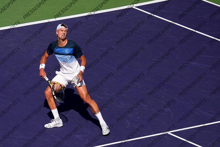 Holger Rune eyes a shot from Jack Draper during the men's championship match of the BNP Paribas Open at the Indian Wells Tennis Garden in Indian Wells, Calif., on Sunday, March 16, 2025. Syndication: Desert Sun 