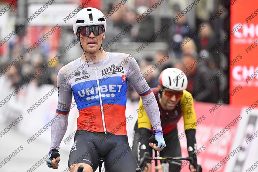 CHOLET BAGGLO TOUR / 23-03-2025 / PHOTO BRUNO BADE / VICTOIRE DE LUKAS KUBIS (SVK) UNIBET TIETEMA ROCKETS / BENJAMIN THOMAS (FRA) COF EST 2È / NIKLAS LARSEN (DEN) BHS PL BETON BORNHOLM EST 3È / CHOLET AGGLO TOUR 