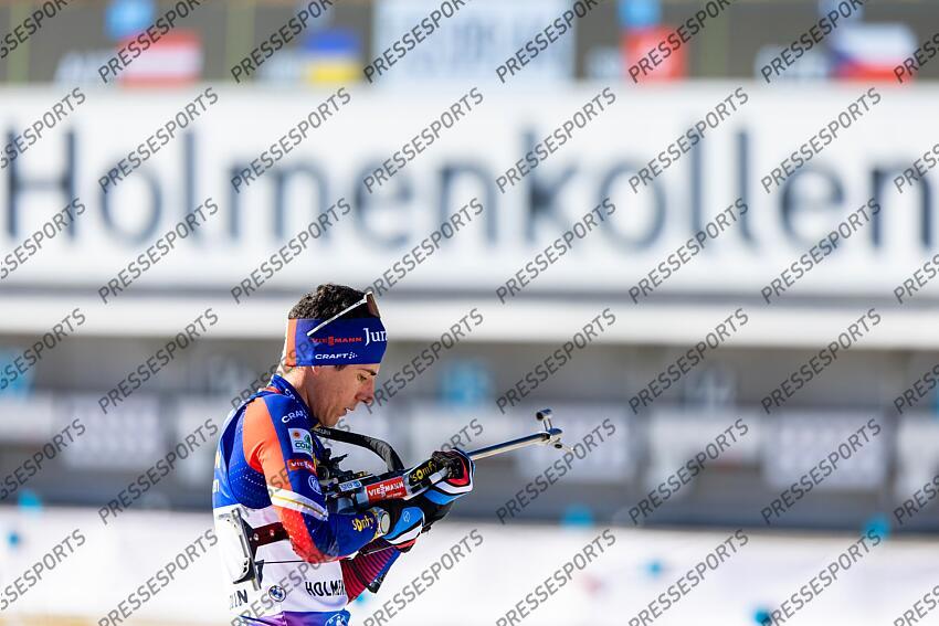 OSLO, NORWAY - MARCH 22: Quentin Fillon Maillet of Team France in action during the BMW IBU World Cup Mend and Women Pursuit on March 23, 2025 in Oslo, Norway. (Photo by Grega Valancic/VOIGT/Agence Zoom) 