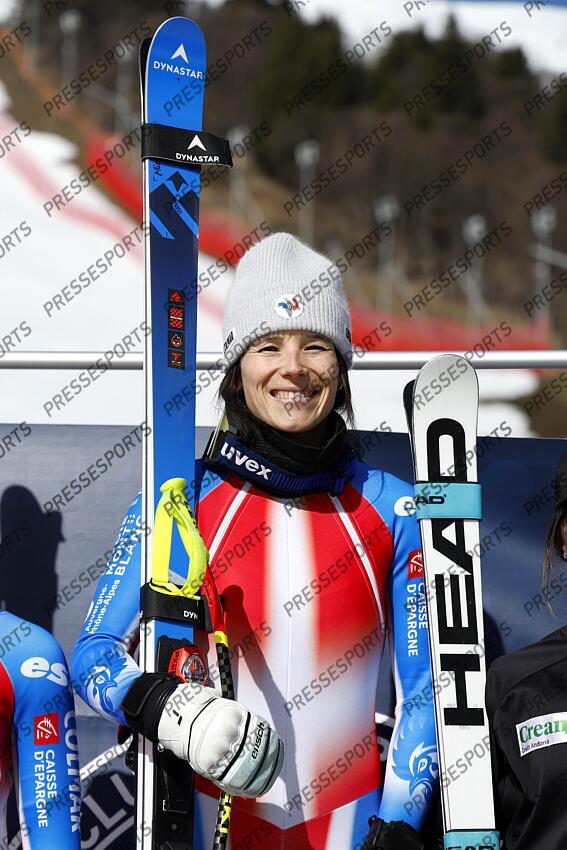MERIBEL, FRANCE - APRIL 03-04: Romane Miradoli of Team France takes 1st place during the French Alpine Ski Championships Men's and Women's Super G on April 03-04, 2025 in Meribel, France. (Photo by Christophe Pallot/Agence Zoom) SUPER G FEMMES MERIBEL 