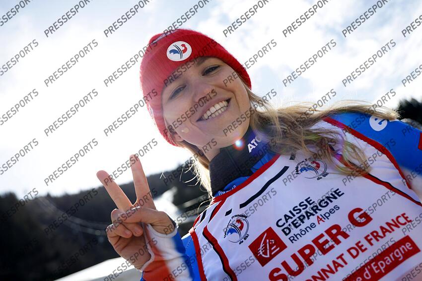 MERIBEL, FRANCE - APRIL 03-04: Camille Cerutti of Team France takes 3rd place during the French Alpine Ski Championships Men's and Women's Super G on April 03-04, 2025 in Meribel, France. (Photo by Christophe Pallot/Agence Zoom) SUPER G FEMMES MERIBEL 