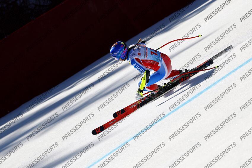 MERIBEL, FRANCE - APRIL 03-04: Doriane Escane of Team France in action during the French Alpine Ski Championships Men's and Women's Super G on April 03-04, 2025 in Meribel, France. (Photo by Christophe Pallot/Agence Zoom) SUPER G FEMMES MERIBEL 
