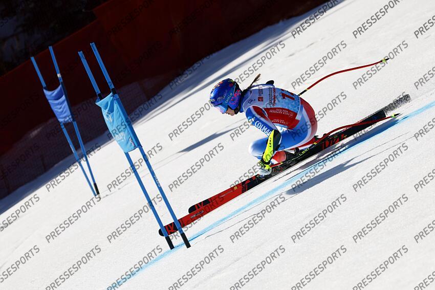 MERIBEL, FRANCE - APRIL 03-04: Doriane Escane of Team France in action during the French Alpine Ski Championships Men's and Women's Super G on April 03-04, 2025 in Meribel, France. (Photo by Christophe Pallot/Agence Zoom) SUPER G FEMMES MERIBEL 