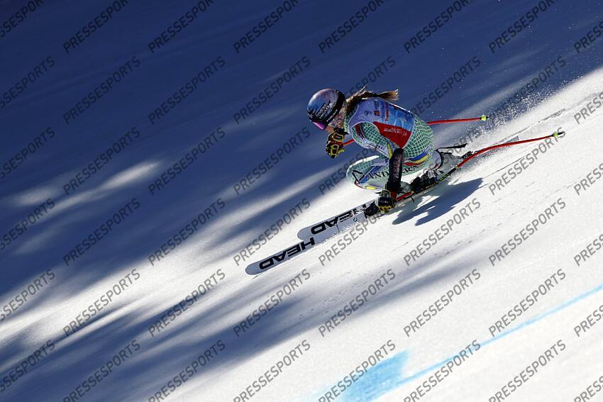 MERIBEL, FRANCE - APRIL 03-04: Cande Moreno of Team Andorra in action during the French Alpine Ski Championships Men's and Women's Super G on April 03-04, 2025 in Meribel, France. (Photo by Christophe Pallot/Agence Zoom) SUPER G FEMMES MERIBEL 