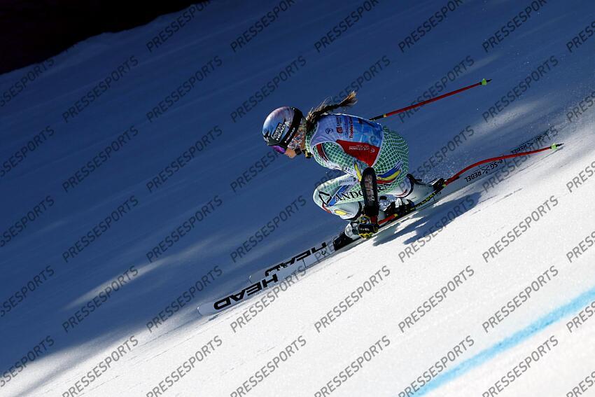 MERIBEL, FRANCE - APRIL 03-04: Cande Moreno of Team Andorra in action during the French Alpine Ski Championships Men's and Women's Super G on April 03-04, 2025 in Meribel, France. (Photo by Christophe Pallot/Agence Zoom) SUPER G FEMMES MERIBEL 