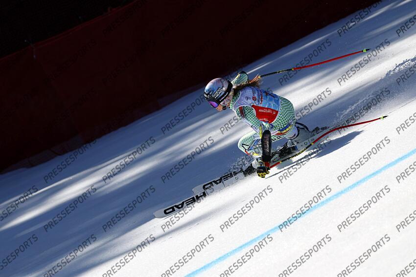 MERIBEL, FRANCE - APRIL 03-04: Cande Moreno of Team Andorra in action during the French Alpine Ski Championships Men's and Women's Super G on April 03-04, 2025 in Meribel, France. (Photo by Christophe Pallot/Agence Zoom) SUPER G FEMMES MERIBEL 