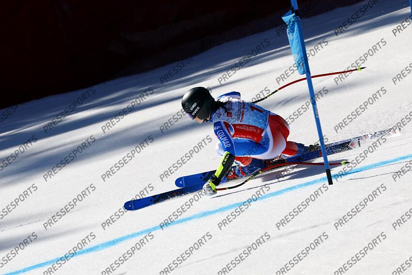 MERIBEL, FRANCE - APRIL 03-04: Romane Miradoli of Team France in action during the French Alpine Ski Championships Men's and Women's Super G on April 03-04, 2025 in Meribel, France. (Photo by Christophe Pallot/Agence Zoom) SUPER G FEMMES MERIBEL 