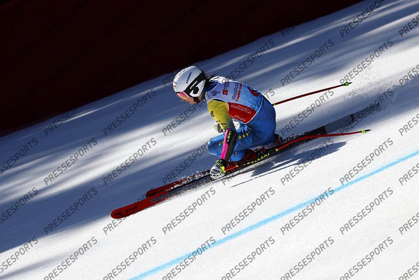 MERIBEL, FRANCE - APRIL 03-04: Elvedina Muzaferija of Team Bosnia-Herzegovina in action during the French Alpine Ski Championships Men's and Women's Super G on April 03-04, 2025 in Meribel, France. (Photo by Christophe Pallot/Agence Zoom) SUPER G FEMMES MERIBEL 