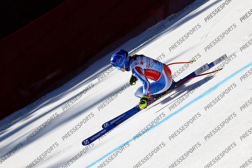 MERIBEL, FRANCE - APRIL 03-04: Lois Abouly of Team France in action during the French Alpine Ski Championships Men's and Women's Super G on April 03-04, 2025 in Meribel, France. (Photo by Christophe Pallot/Agence Zoom) SUPER G FEMMES MERIBEL 