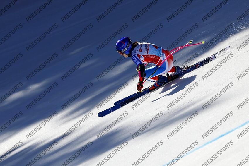 MERIBEL, FRANCE - APRIL 03-04: Clara Direz of Team France in action during the French Alpine Ski Championships Men's and Women's Super G on April 03-04, 2025 in Meribel, France. (Photo by Christophe Pallot/Agence Zoom) SUPER G FEMMES MERIBEL 