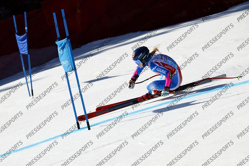 MERIBEL, FRANCE - APRIL 03-04: Camille Cerutti of Team France in action during the French Alpine Ski Championships Men's and Women's Super G on April 03-04, 2025 in Meribel, France. (Photo by Christophe Pallot/Agence Zoom) SUPER G FEMMES MERIBEL 