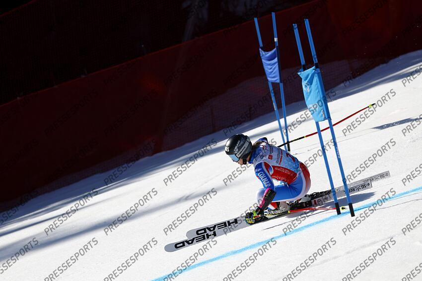 MERIBEL, FRANCE - APRIL 03-04: Laura Gauche of Team France in action during the French Alpine Ski Championships Men's and Women's Super G on April 03-04, 2025 in Meribel, France. (Photo by Christophe Pallot/Agence Zoom) SUPER G FEMMES MERIBEL 