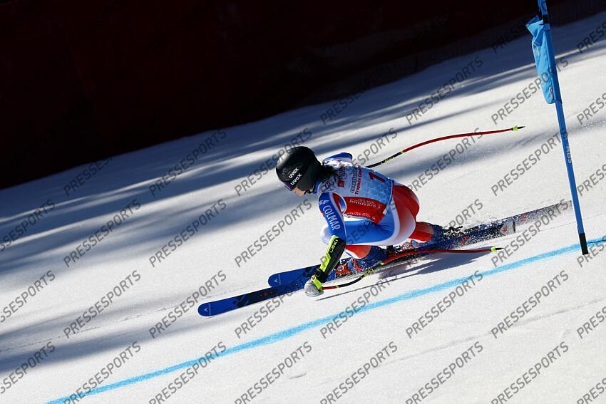 MERIBEL, FRANCE - APRIL 03-04: Romane Miradoli of Team France in action during the French Alpine Ski Championships Men's and Women's Super G on April 03-04, 2025 in Meribel, France. (Photo by Christophe Pallot/Agence Zoom) SUPER G FEMMES MERIBEL 