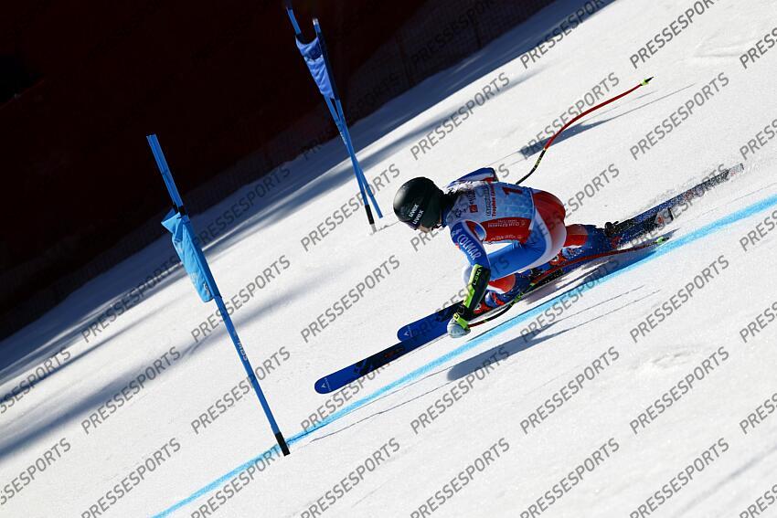 MERIBEL, FRANCE - APRIL 03-04: Romane Miradoli of Team France in action during the French Alpine Ski Championships Men's and Women's Super G on April 03-04, 2025 in Meribel, France. (Photo by Christophe Pallot/Agence Zoom) SUPER G FEMMES MERIBEL 