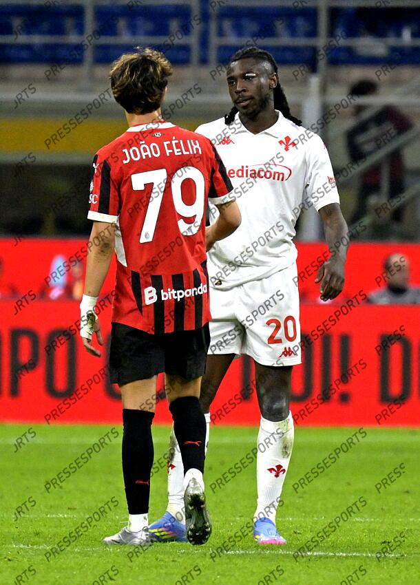 Foto IPP/Paolo Bona Milano 05/04//2025 Campionato Serie A di Calcio stagione 2024/2025 partita Milan-Fiorentina Nella foto Moise Kean e Joao Felix Italy Photo Press Worldwide Copyright AC MILAN-FIORENTINA (2-2) 