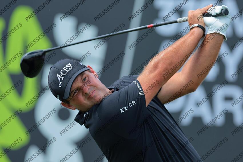 Apr 5, 2025; Miami, Florida, USA; Patrick Reed plays his shot from the fifth tee during the second round of the LIV Golf Miami golf tournament at Trump National Doral. Mandatory Credit: Sam Navarro-Imagn Images Golf: LIV Golf Miami - Second Round 