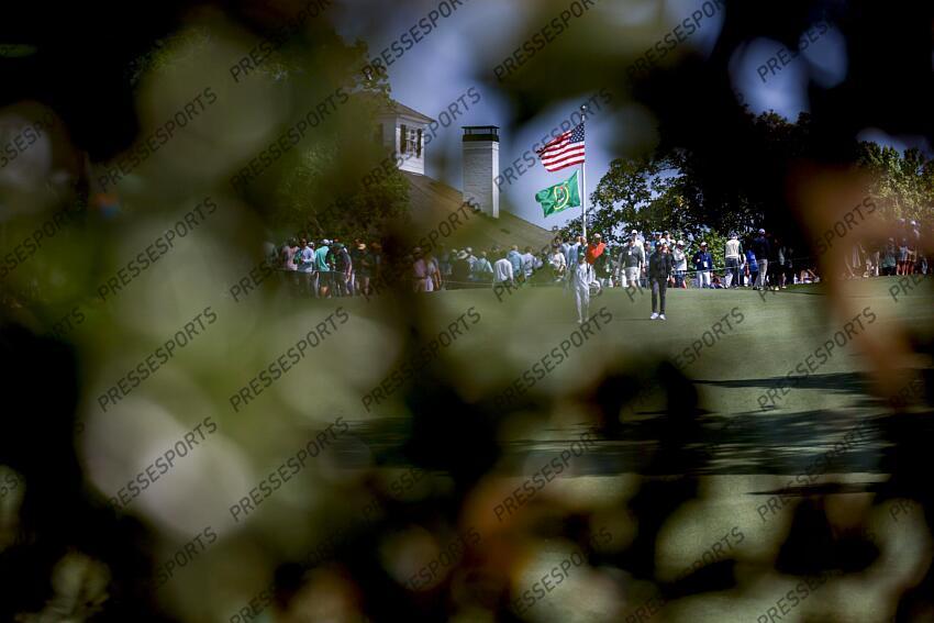 Apr 9, 2025; Augusta, Georgia, USA; Tony Finau moves down the no. 10 fairway during a practice round for the Masters Tournament at Augusta National Golf Club. Mandatory Credit: Peter Casey-Imagn Images PGA: Masters Tournament - Practice Round 