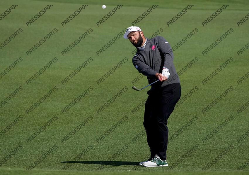Apr 9, 2025; Augusta, Georgia, USA; Jon Rahm hits onto the no. 2 green during a practice round of the Masters Tournament at Augusta National Golf Club. Mandatory Credit: Kyle Terada-Imagn Images PGA: Masters Tournament - Practice Round 