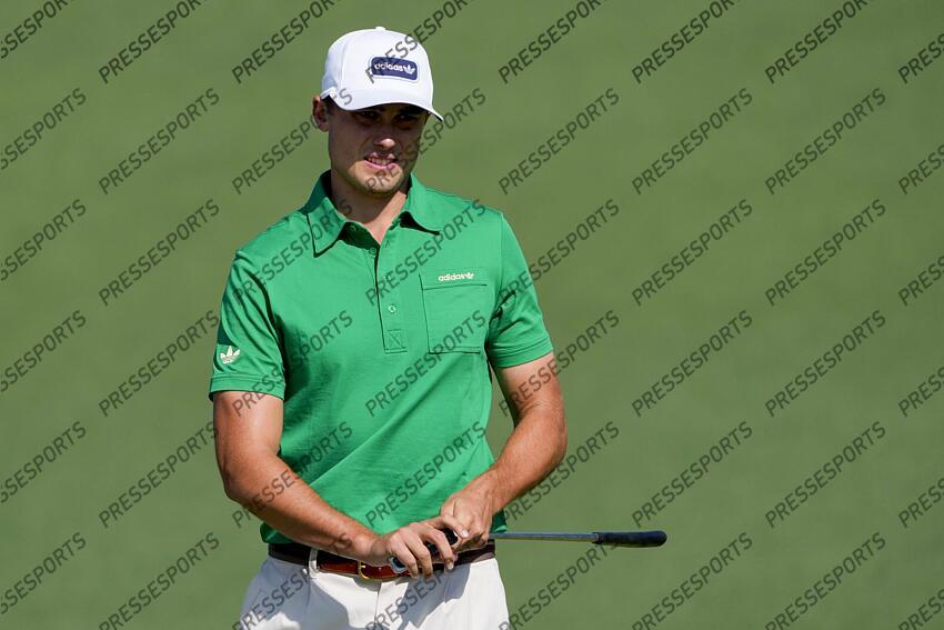 Apr 9, 2025; Augusta, Georgia, USA; Ludvig Aberg walks toward the no. 2 green during a practice round of the Masters Tournament at Augusta National Golf Club. Mandatory Credit: Kyle Terada-Imagn Images PGA: Masters Tournament - Practice Round 