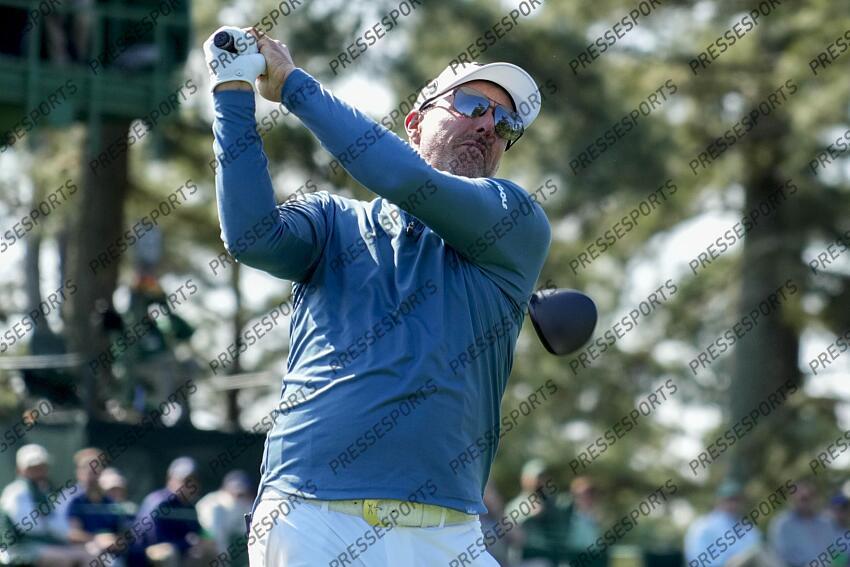 Apr 9, 2025; Augusta, Georgia, USA; Phil Mickelson tees off on no. 3 during a practice round for the Masters Tournament at Augusta National Golf Club. Mandatory Credit: Kyle Terada-Imagn Images PGA: Masters Tournament - Practice Round 