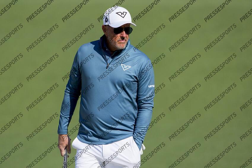 Apr 9, 2025; Augusta, Georgia, USA; Phil Mickelson walks the no. 2 green during a practice round of the Masters Tournament at Augusta National Golf Club. Mandatory Credit: Kyle Terada-Imagn Images PGA: Masters Tournament - Practice Round 