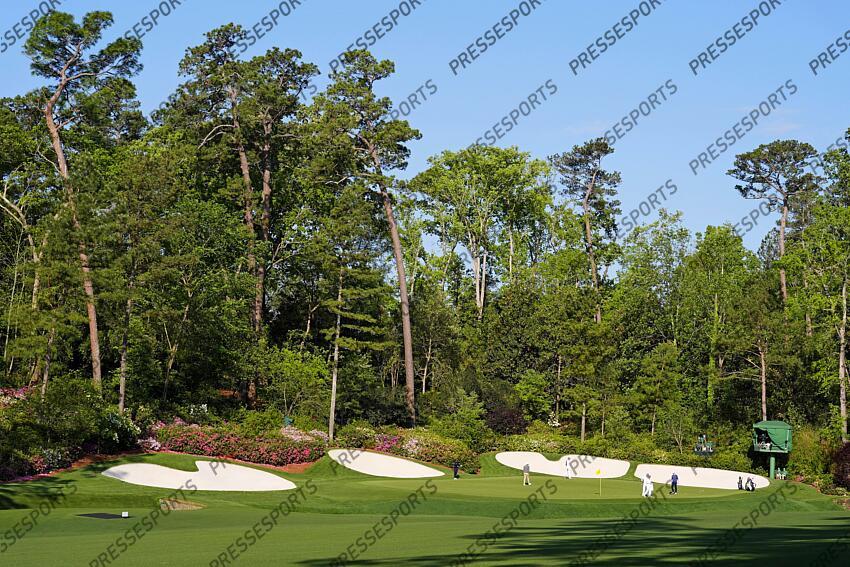 Apr 9, 2025; Augusta, Georgia, USA; Will Zalatoris and Keegan Bradley walk along on the 13th fairway during a practice round for the Masters Tournament at Augusta National Golf Club. Mandatory Credit: Katie Goodale-Imagn Images PGA: Masters Tournament - Practice Round 