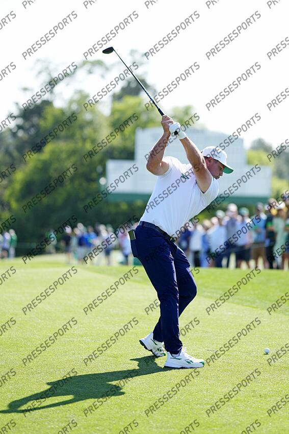 Apr 8, 2025; Augusta, Georgia, USA; Bryson DeChambeau plays on the tenth tee during a practice round for the Masters Tournament at Augusta National Golf Club. Mandatory Credit: Kyle Terada-Imagn Images PGA: Masters Tournament - Practice Round 