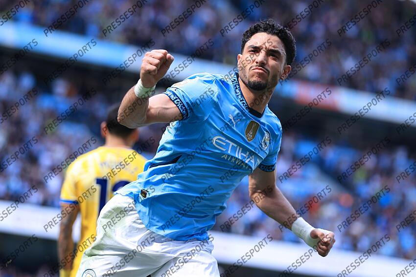 12th April 2025 - Premier League - Manchester City v Crystal Palace - Omar Marmoush of Manchester City celebrates after scoring their 2nd goal - Photo: Simon Stacpoole / Offside. MANCHESTER CITY-CRYSTAL PALACE (5-2) 
