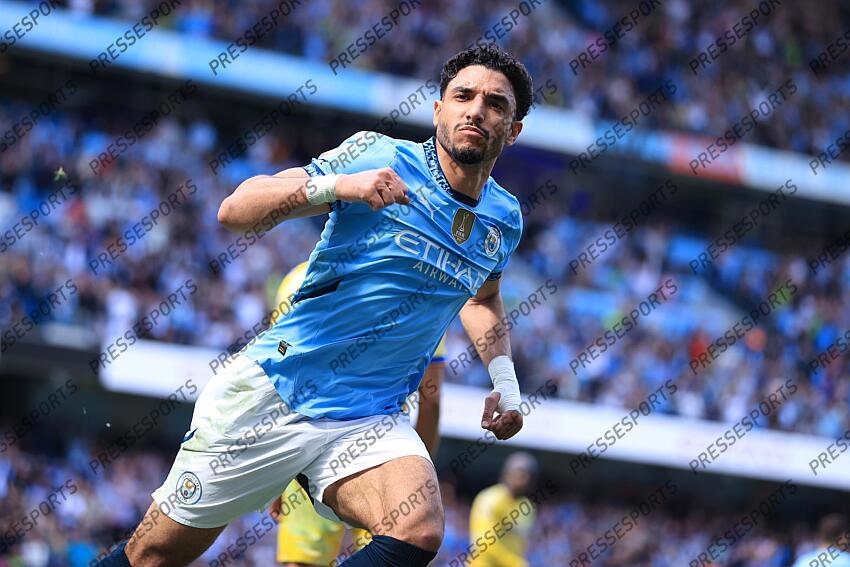 12th April 2025 - Premier League - Manchester City v Crystal Palace - Omar Marmoush of Manchester City celebrates after scoring their 2nd goal - Photo: Simon Stacpoole / Offside. MANCHESTER CITY-CRYSTAL PALACE (5-2) 