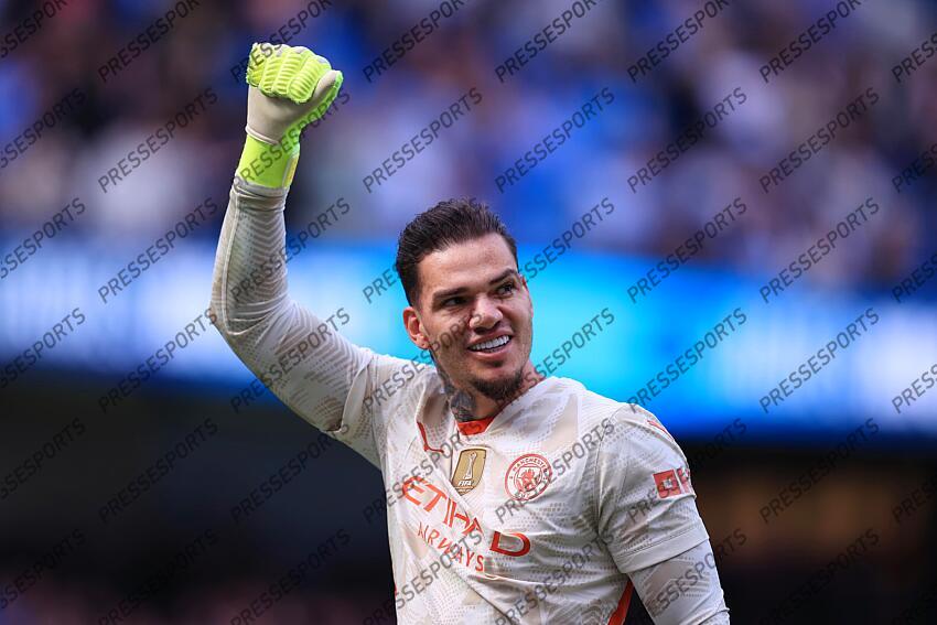 12th April 2025 - Premier League - Manchester City v Crystal Palace - Manchester City goalkeeper Ederson celebrates - Photo: Simon Stacpoole / Offside. MANCHESTER CITY-CRYSTAL PALACE (5-2) 