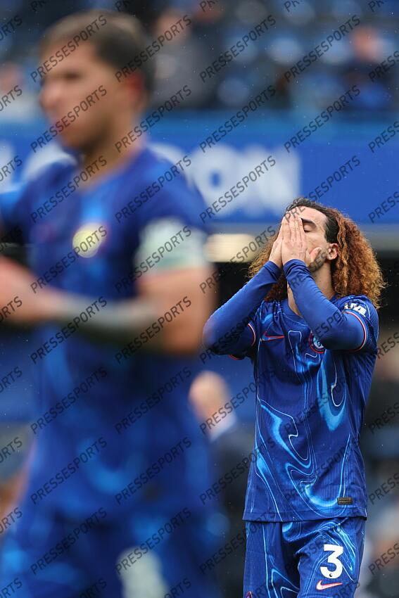 13 April 2025, London - Premier League Football - Chelsea v Ipswich Town - Marc Cucurella of Chelsea reacts after they draw with Ipswich - Photo: Charlotte Wilson / Offside. CHELSEA-IPSWICH (2-2) 