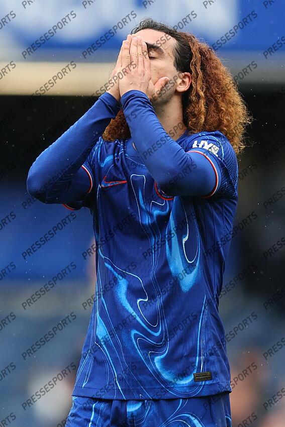 13 April 2025, London - Premier League Football - Chelsea v Ipswich Town - Marc Cucurella of Chelsea reacts after the final whistle - Photo: Charlotte Wilson / Offside. CHELSEA-IPSWICH (2-2) 