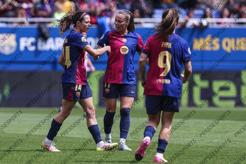 Aitana Bonmati of FC Barcelona celebrates a goal with her teammates during the Spanish Women league, Liga F, football match played between FC Barcelona and Atletico de Madrid at Johan Cruyff Stadium on April 13, 2025 in Sant Joan Despi, Spain. (F) FC BARCELONE-(F) ATLETICO MADRID (6-0) 