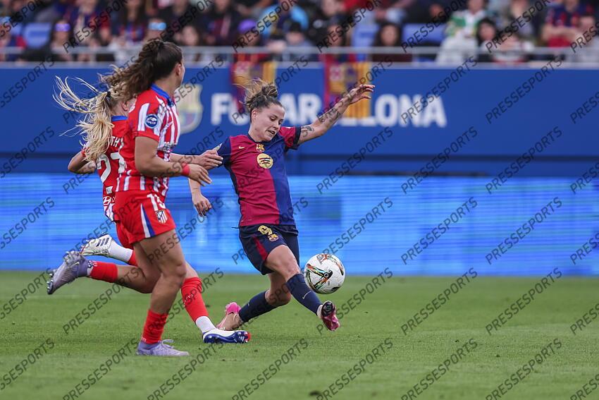 Claudia Pina of FC Barcelona in action during the Spanish Women league, Liga F, football match played between FC Barcelona and Atletico de Madrid at Johan Cruyff Stadium on April 13, 2025 in Sant Joan Despi, Spain. (F) FC BARCELONE-(F) ATLETICO MADRID (6-0) 