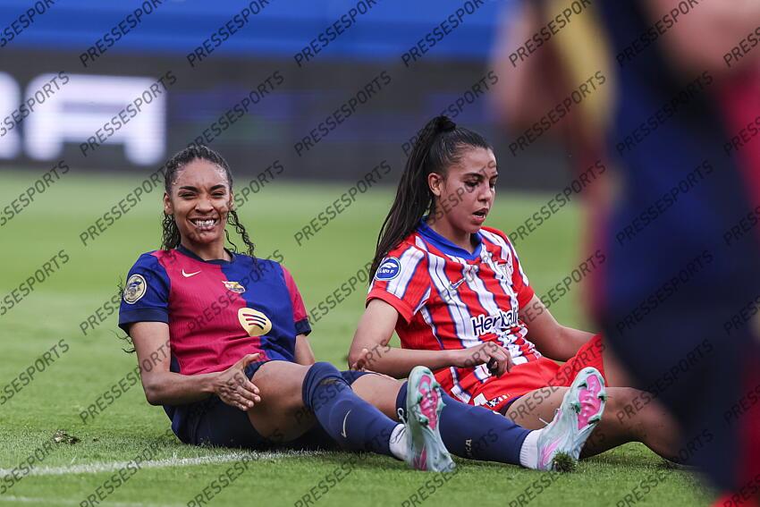 Salma Paralluelo of FC Barcelona gestures during the Spanish Women league, Liga F, football match played between FC Barcelona and Atletico de Madrid at Johan Cruyff Stadium on April 13, 2025 in Sant Joan Despi, Spain. (F) FC BARCELONE-(F) ATLETICO MADRID (6-0) 